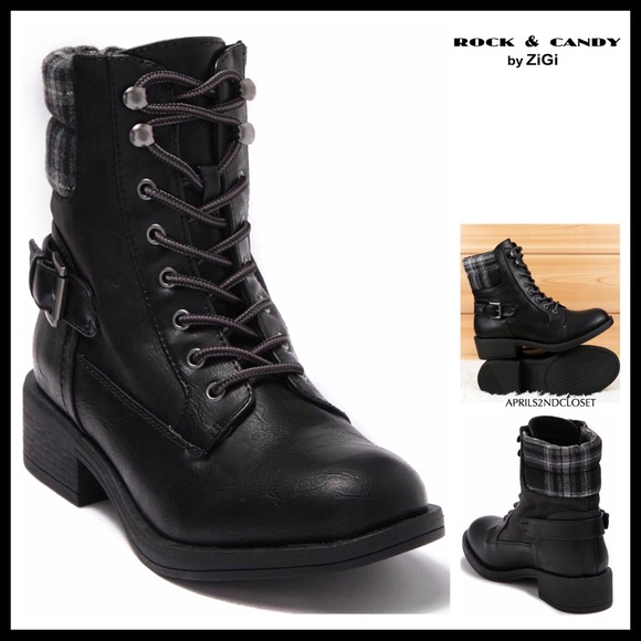 Zigi Soho Shoes - BLACK LACE UP ANKLE BOOTIES COMBAT MOTO BOOTS A2C